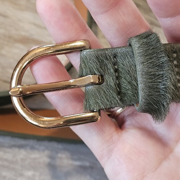 Halogen Belt Womens Trouser Fit Olive Green Leather Calf Hair Sz M 32-38" Waist - Picture 2 of 11